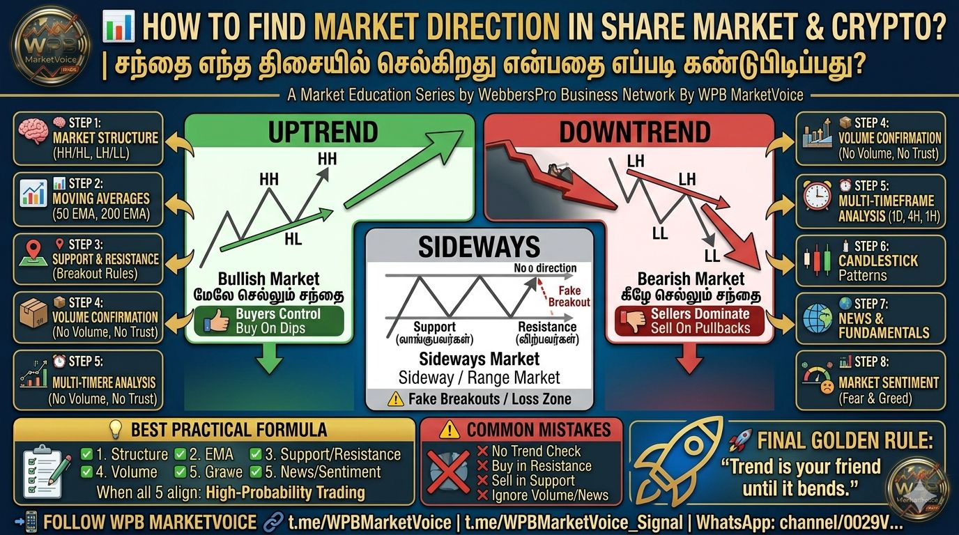 HOW TO FIND MARKET DIRECTION IN SHARE MARKET & CRYPTO?  சந்தை எந்த திசையில் செல்கிறது என்பதை எப்படி கண்டுபிடிப்பது?